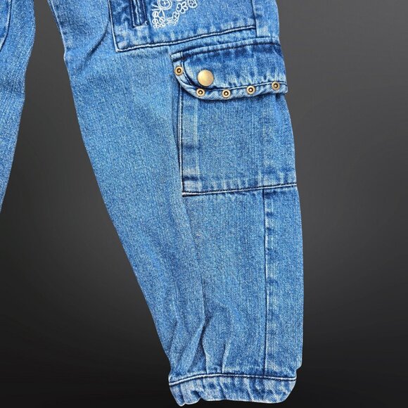 Y2K Denim Capri Cargo Pants Jeans Embroidered Flowers Size 2 Fairy Boho Low Rise - Picture 3 of 6